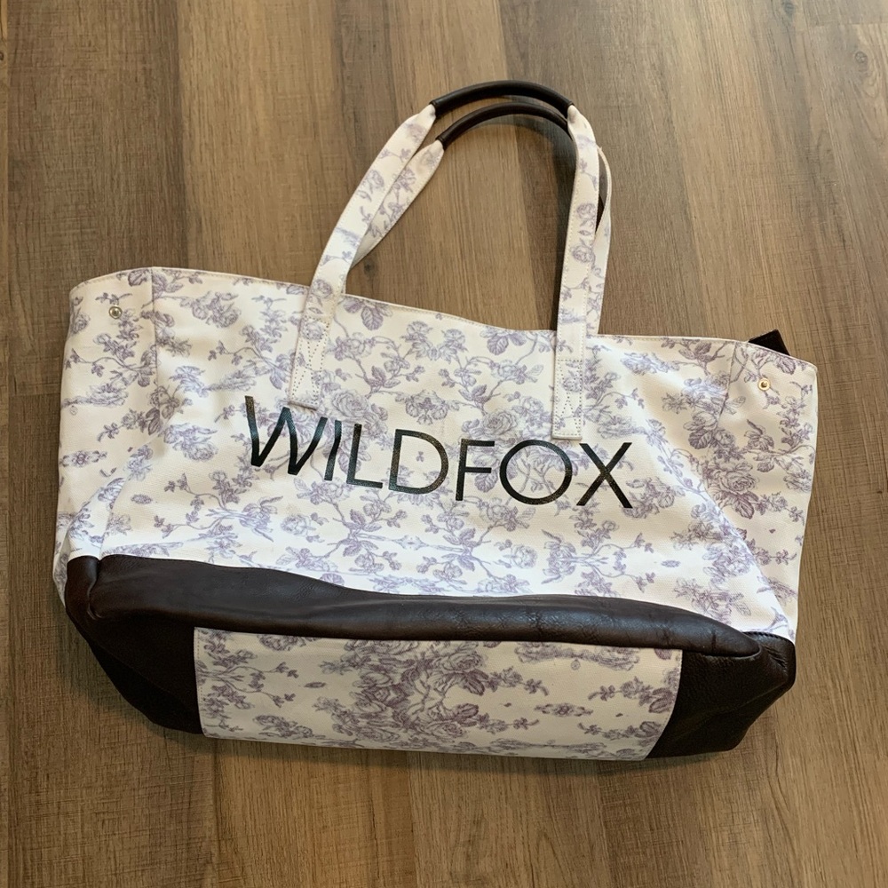 WILDFOX Floral Blue Toile Tote Canvas Leather